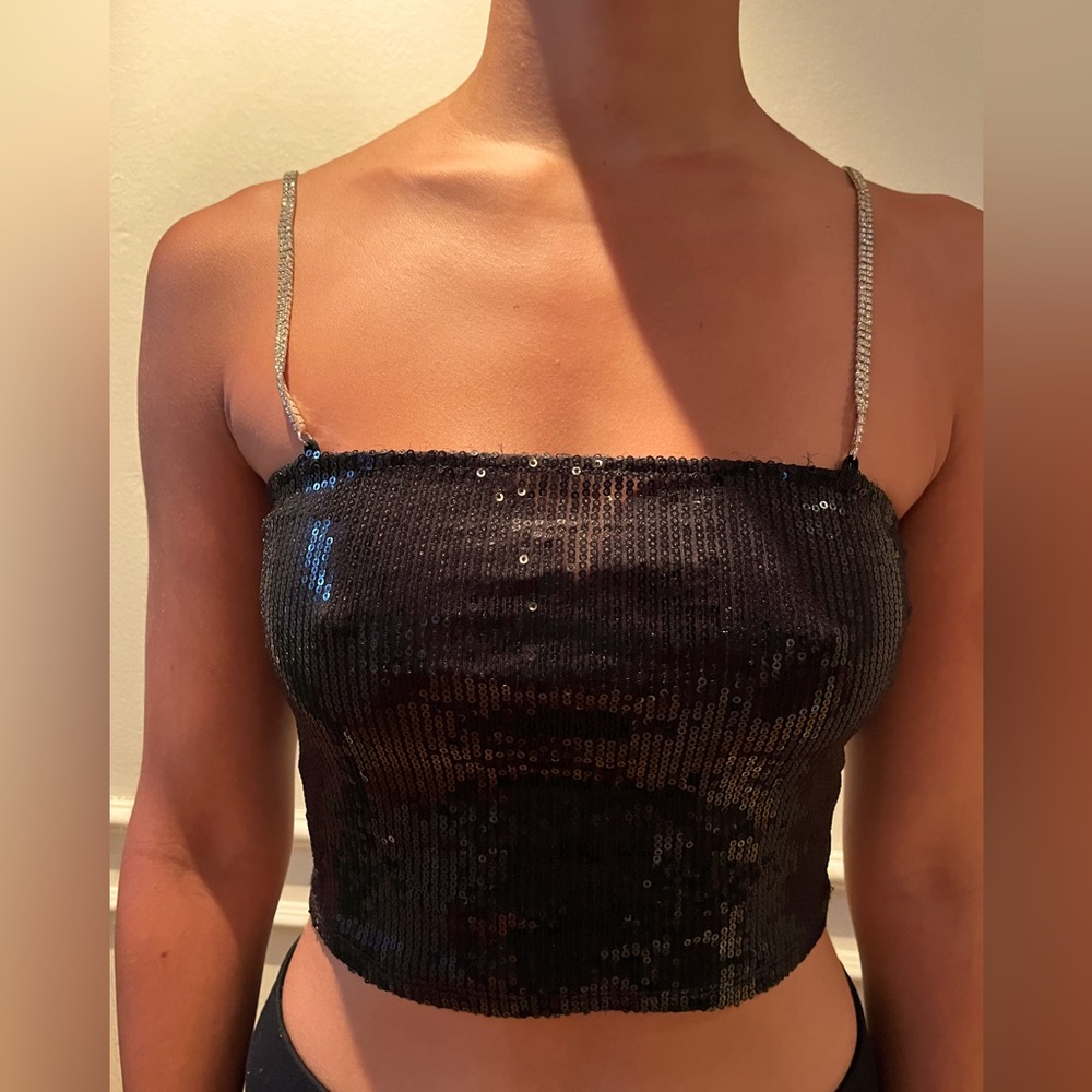 Sequin Crop Top, Studded Straps